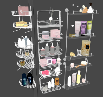 7现代铁艺装饰轩物架洗发露洗面奶卫浴用品刷子SketchUpsu草图模型下载