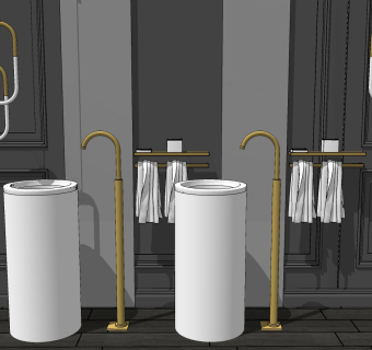 10轻奢北欧现代柱式艺术洗手台龙头毛巾镜子SketchUpsu草图模型下载