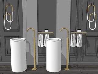 10轻奢北欧现代柱式艺术洗手台龙头毛巾镜子SketchUpsu草图模型下载