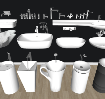 11北欧轻奢现代异形柱式台盆洗手台小便斗龙头SketchUpsu草图模型下载