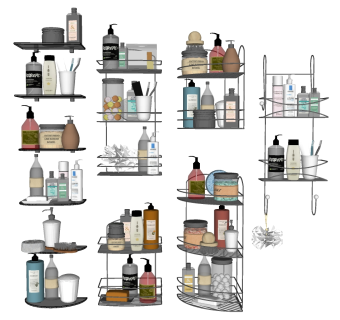 15现代铁艺装饰轩物架洗发露洗面奶卫浴用品洗漱用品澡巾SketchUpsu草图模型下载