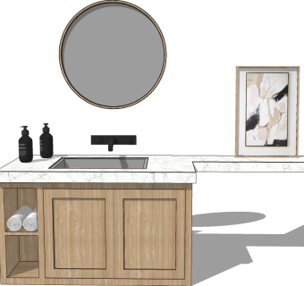 9现代北欧轻奢石材洗手台圆形镜子洗浴用品装饰画SketchUpsu草图模型下载