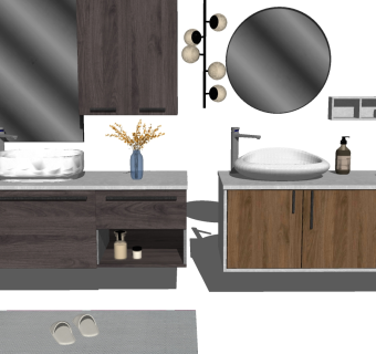 10现代轻奢北欧民宿艺术洗手台圆形方形台上盆龙头卫浴用品花瓶镜柜卫浴收纳柜拖鞋SketchUpsu草图模型下载