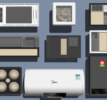 12现代浴霸排风扇五合一三合卫生间集成灯热水器速热厨宝SketchUpsu草图模型下载