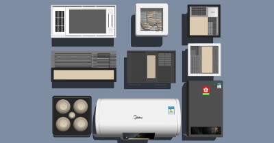 12现代浴霸排风扇五合一三合卫生间集成灯热水器速热厨宝SketchUpsu草图模型下载