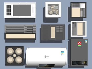 12现代浴霸排风扇五合一三合卫生间集成灯热水器速热厨宝SketchUpsu草图模型下载