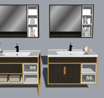 11现代轻奢北欧民宿艺术洗手台龙头卫浴用品花瓶镜子镜柜卫浴毛巾藤编收纳盒SketchUpsu草图模型下载