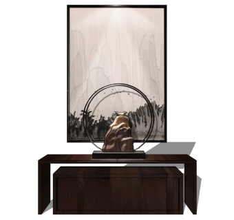 7中式玄关画摆台柜边柜 su草图模型下载