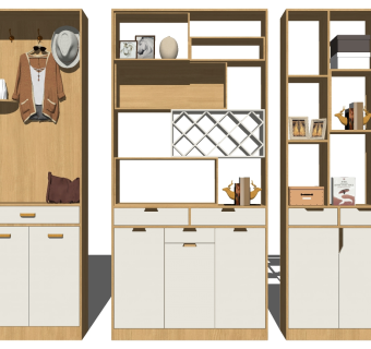 06现代实木酒柜鞋柜装饰柜鞋柜衣橱su草图模型下载