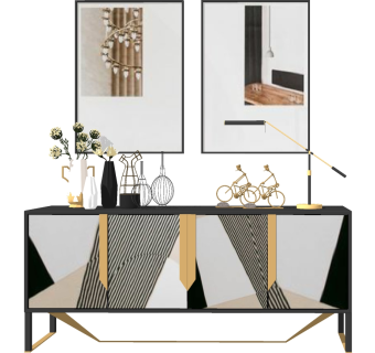 02现代轻奢新中式玄关端景柜餐边柜摆台条案装饰柜斗柜摆件挂画su草图模型下载