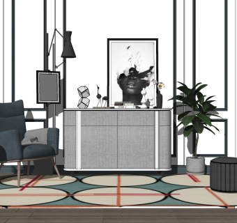 20现代轻奢玄关端景柜餐边柜摆台条案装饰柜斗柜摆件椅子电视柜su草图模型下载