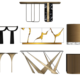 05现代轻奢金属电视柜边柜摆台条案su草图模型下载