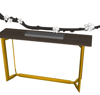 07新中式金属玄关条案摆台梅花干枝树枝新中式案几摆件端景台su草图模型下载