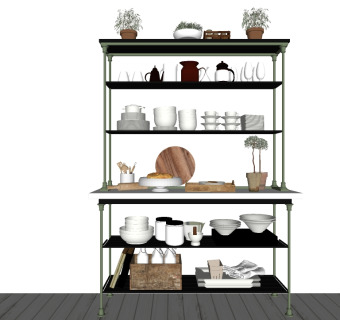 10现代厨房餐具架储物架盘子水壶su草图模型下载