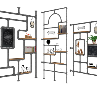 15工业风铁艺水管屏风隔断su草图模型下载