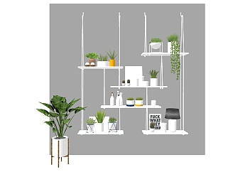 13现代墙饰植物摆设吊架摆件隔板摆件su草图模型下载
