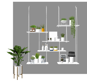 13现代墙饰植物摆设吊架摆件隔板摆件su草图模型下载