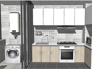 13现代北欧厨房阳台洗衣机热水器微波炉厨房用品su草图模型下载