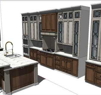 13简欧式美式田园地中海中岛橱柜吧椅整体橱柜组合su草图模型下载