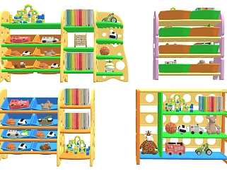 (17)现代儿童储物柜<em>展柜</em>儿童玩具收纳架柜su草图<em>模型</em>...