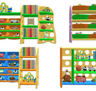 (17)现代儿童储物柜展柜儿童玩具收纳架柜su草图模型下载