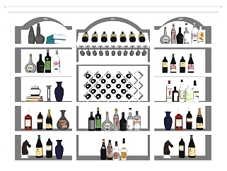 (64)现代简欧式法式酒柜su草图模型下载