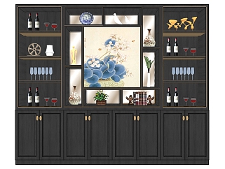 (27)新中式欧式酒柜盘子摆件<em>红酒</em>酒杯su草图模型下载