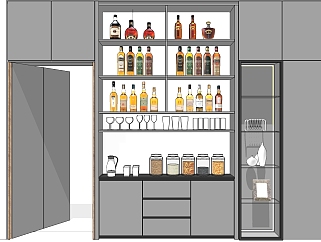 (35)现代酒柜储物柜酒杯红酒洋酒su草图模型下载