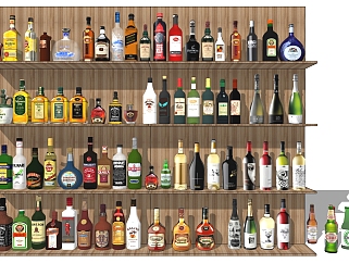 (20)现代木制酒柜各种洋酒红酒啤酒酒瓶组合su草图模型下载
