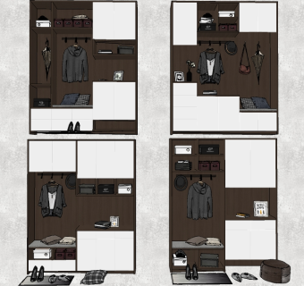 (116) 北欧现代衣柜入口玄关衣柜衣橱换鞋柜su草图模型下载