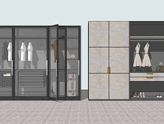 (111)现代时尚玻璃推拉门柜门衣柜衣橱衣服su草图模型下载