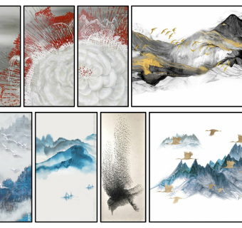 (18)现代新中式抽象挂画装饰画su草图模型下载