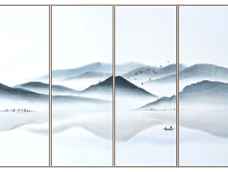(8)新中式抽象水墨山水山脉装饰挂画su草图模型下载