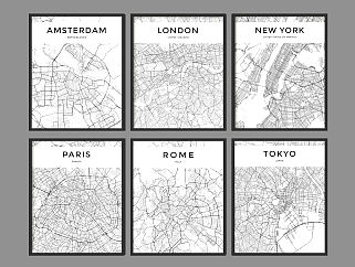 (1) 欧式法式现代地图装饰挂画su草图模型下载