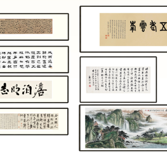 (20)中式山水书法字画装饰挂画su草图模型下载