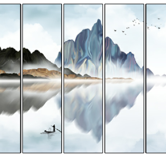 (4)新中式抽象山水屏风背景装饰挂画su草图模型下载