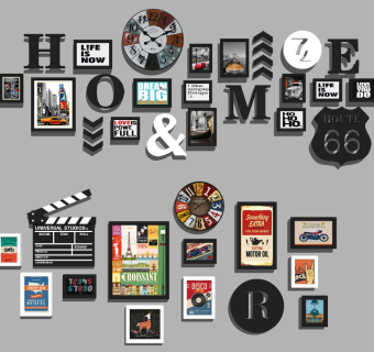 (4)工业风美式欧式墙饰挂饰挂架挂钟时钟照片墙su草图模型下载