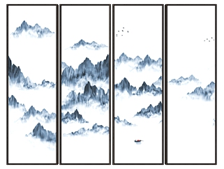 (23)新中式抽象山水山脉山形屏风背景装饰画挂画su草图模型下载