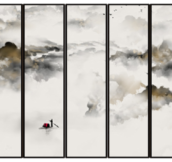 (24)新中式抽象山水山脉山形屏风背景装饰画挂画su草图模型下载