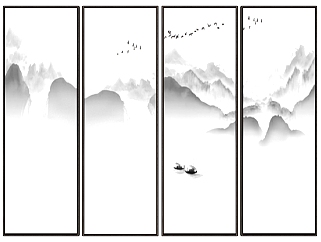 (25)新中式抽象山水山脉山形屏风背景装饰画挂画su草图模型下载
