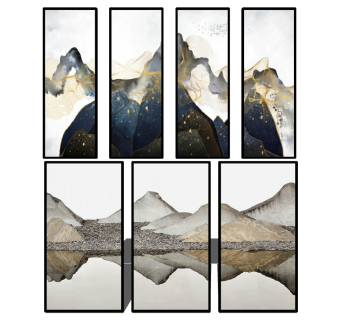 (2)新中式抽象山脉山水挂画装饰画su草图模型下载