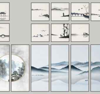 (21)新中式装饰画挂画su草图模型下载