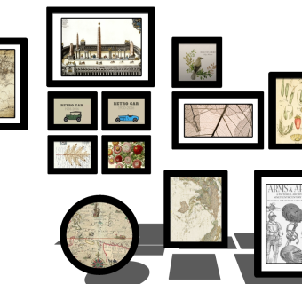 (11)欧式美式法式照片墙装饰画画框su草图模型下载