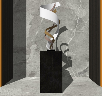 (13)抽象金属雕塑摆台摆件su草图模型下载