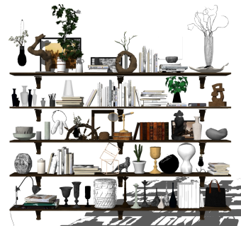 (6)现代书架隔板摆件饰品根雕花瓶su草图模型下载