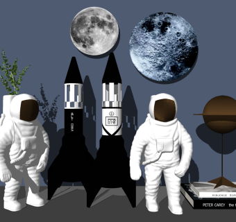 (15)太空主题儿童房饰品航天员宇航员火箭月球服su草图模型下载