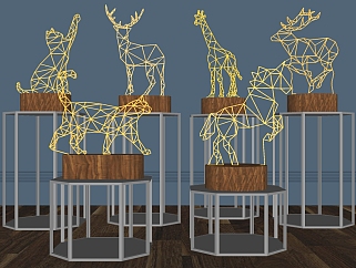 (11)动物金属架灯摆台展台雕塑su草图模型下载