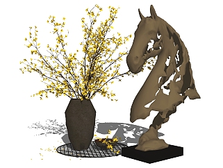 (17)落空马雕塑摆件花瓶su草图模型下载