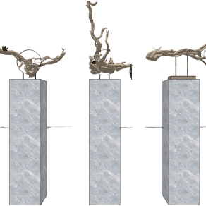 (17) 中式根雕树枝摆台展台su草图模型下载