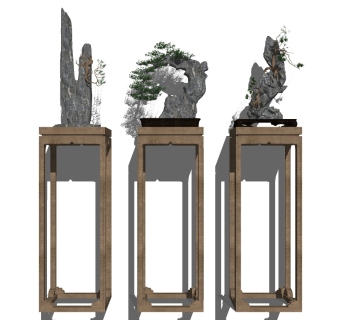 (18) 中式鸟笼将军罐展台摆台展架su草图模型下载